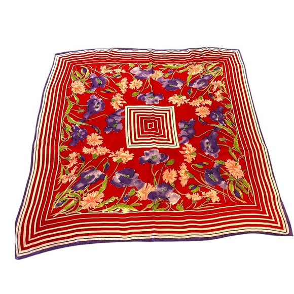 VERA NEUMANN Artist Vintage Square Silk Scarf Japan Red/Multi - Picture 3 of 12